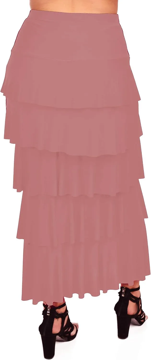 Dare2BStylish Women Boho Waterfall Tiered Layered Maxi Skirt | Reg & Plus Sizes