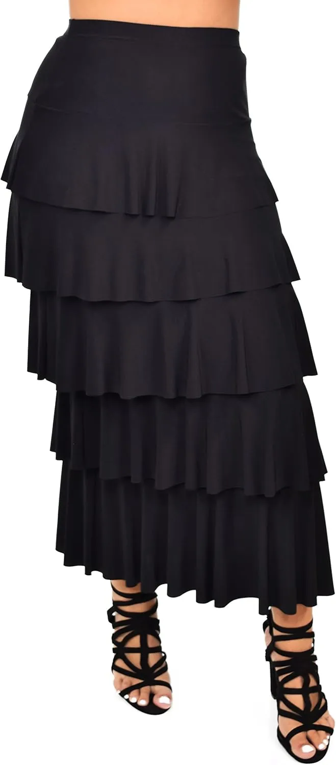Dare2BStylish Women Boho Waterfall Tiered Layered Maxi Skirt | Reg & Plus Sizes
