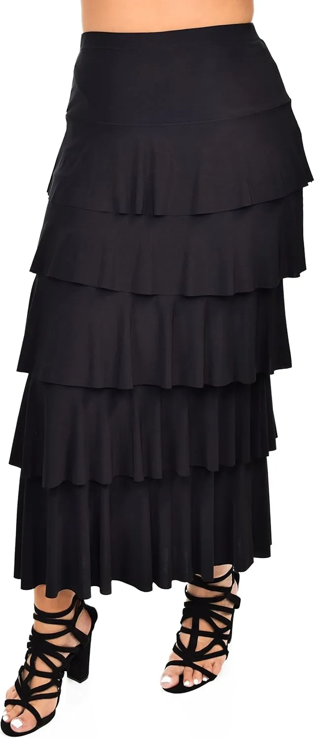 Dare2BStylish Women Boho Waterfall Tiered Layered Maxi Skirt | Reg & Plus Sizes