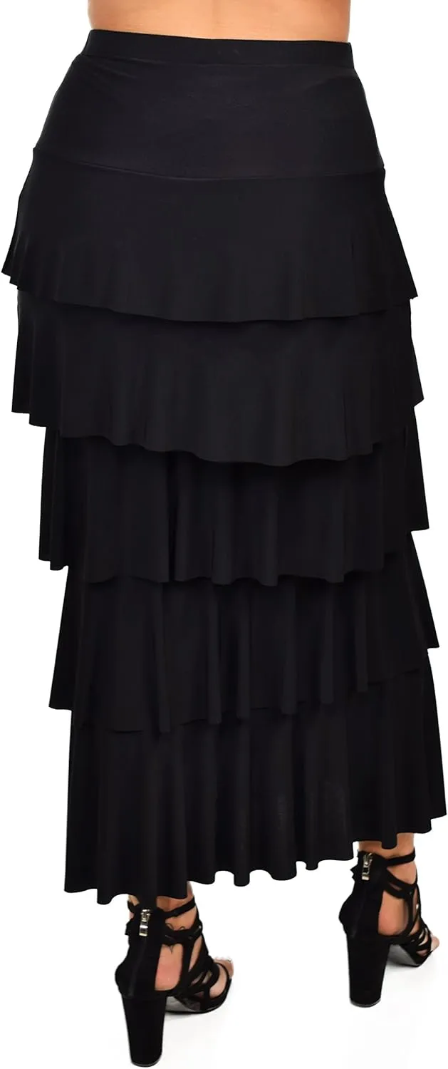 Dare2BStylish Women Boho Waterfall Tiered Layered Maxi Skirt | Reg & Plus Sizes