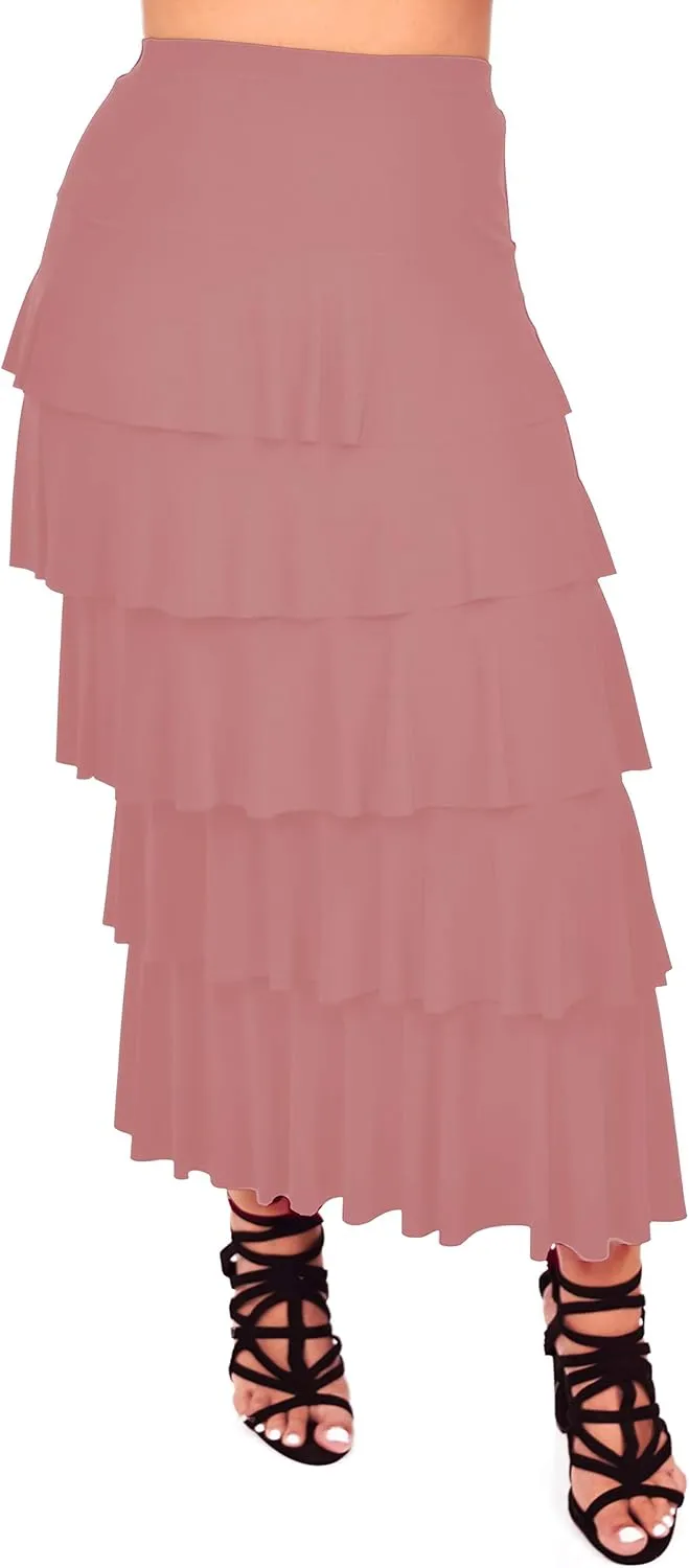 Dare2BStylish Women Boho Waterfall Tiered Layered Maxi Skirt | Reg & Plus Sizes