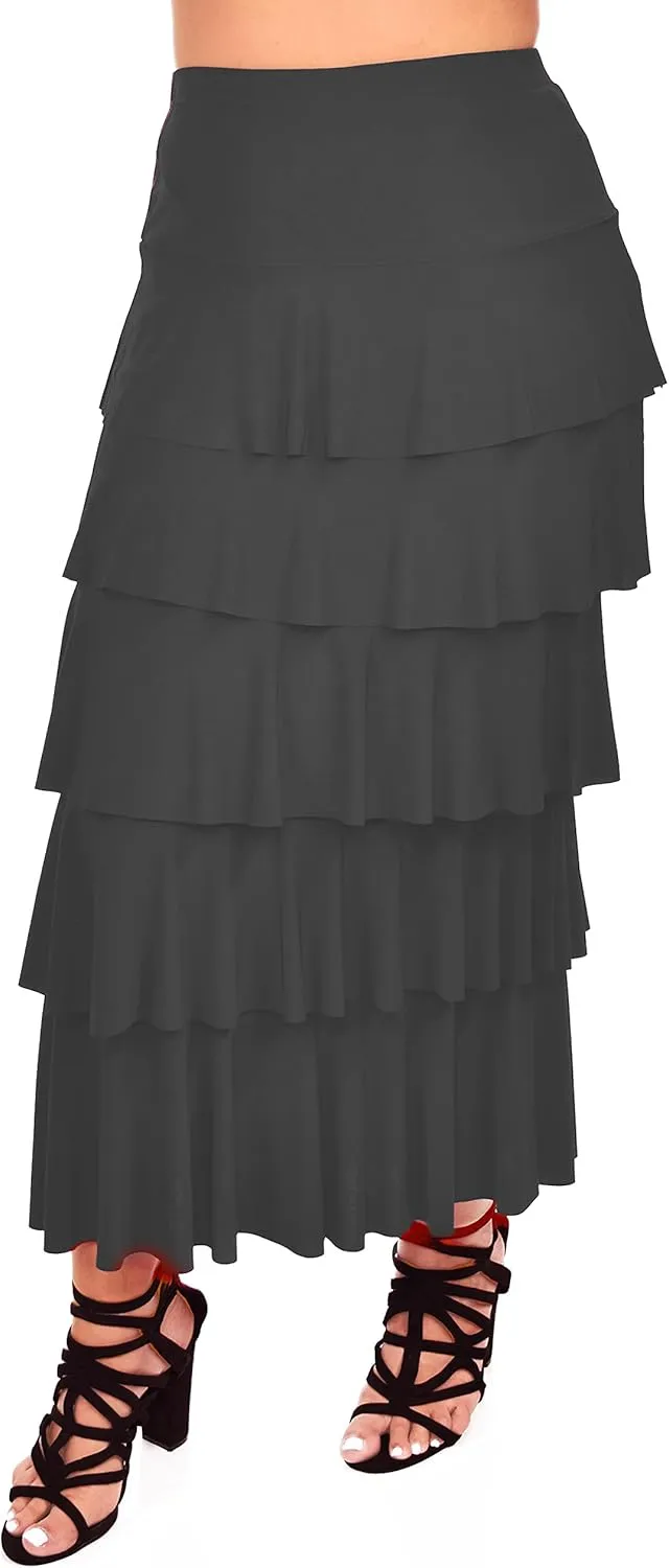 Dare2BStylish Women Boho Waterfall Tiered Layered Maxi Skirt | Reg & Plus Sizes