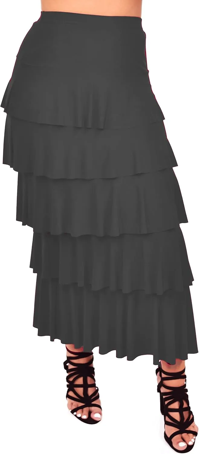 Dare2BStylish Women Boho Waterfall Tiered Layered Maxi Skirt | Reg & Plus Sizes