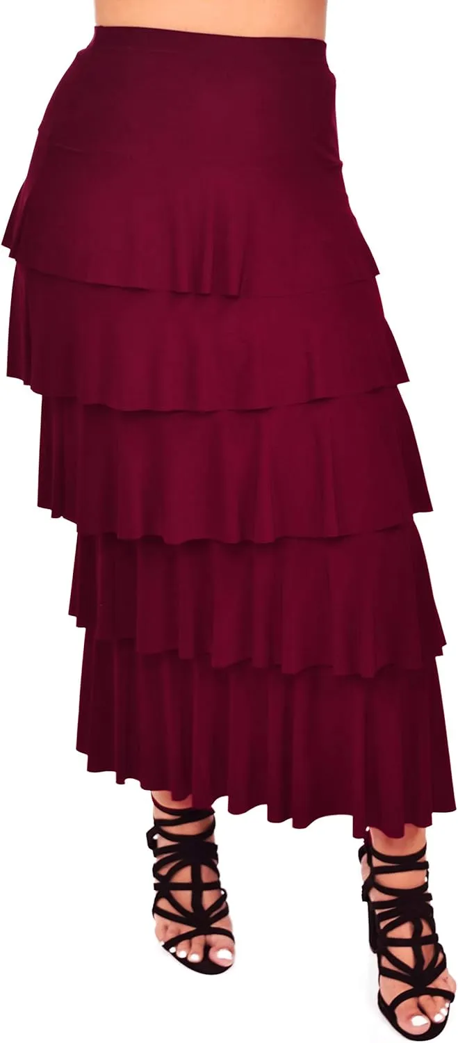 Dare2BStylish Women Boho Waterfall Tiered Layered Maxi Skirt | Reg & Plus Sizes