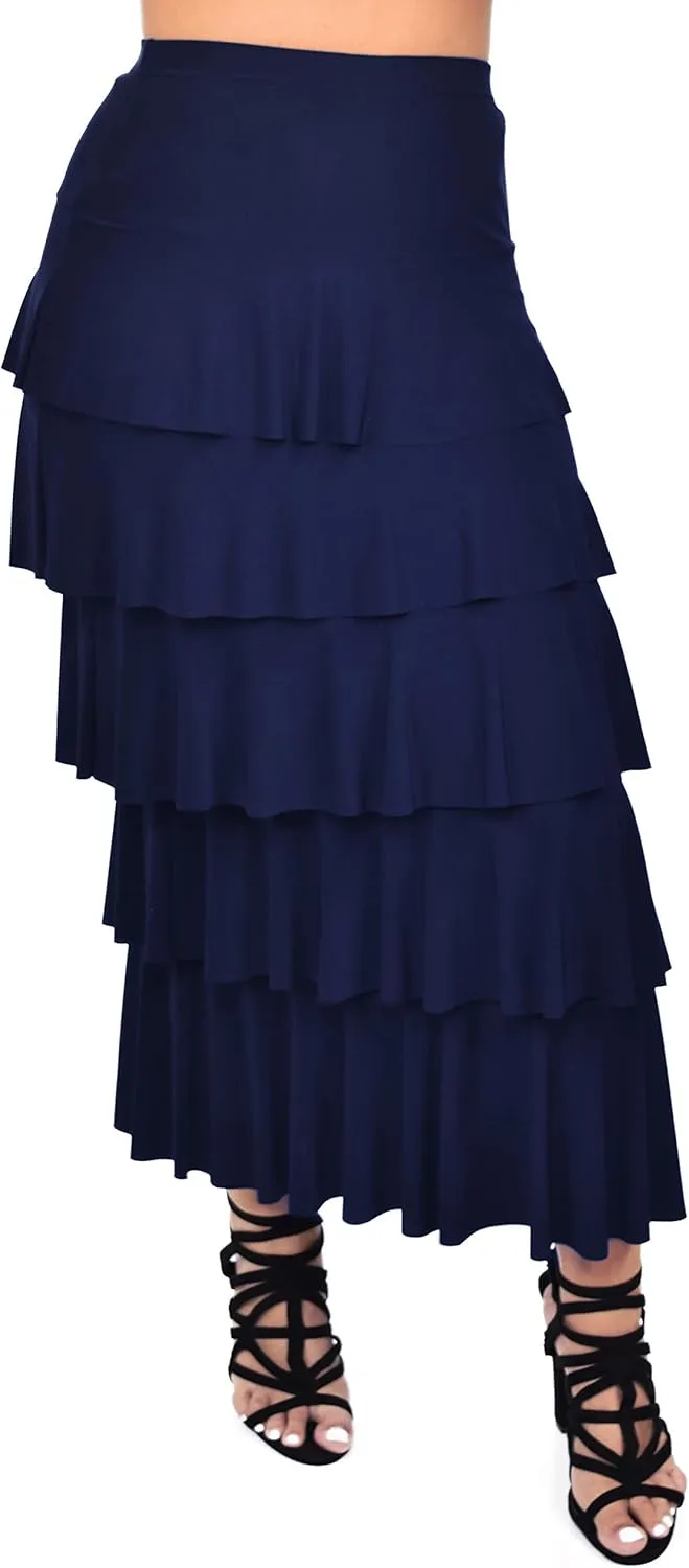 Dare2BStylish Women Boho Waterfall Tiered Layered Maxi Skirt | Reg & Plus Sizes