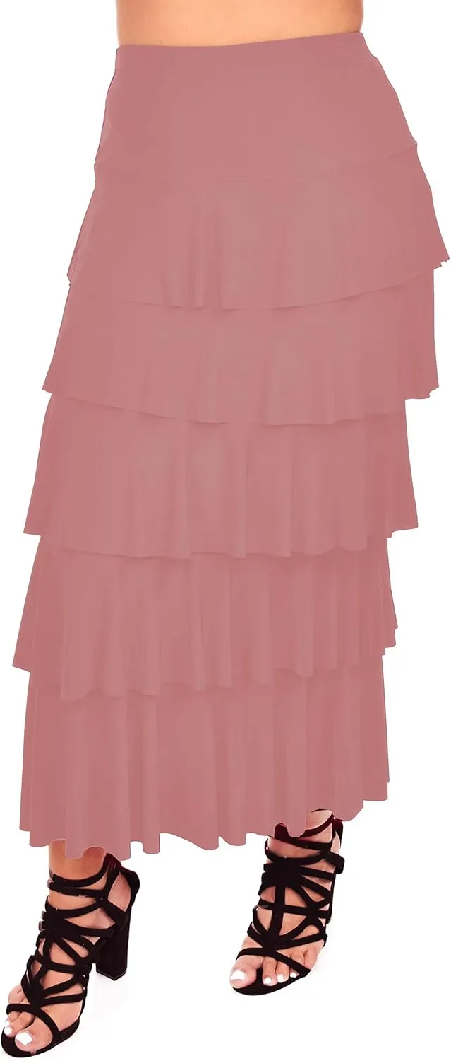 Dare2BStylish Women Boho Waterfall Tiered Layered Maxi Skirt | Reg & Plus Sizes