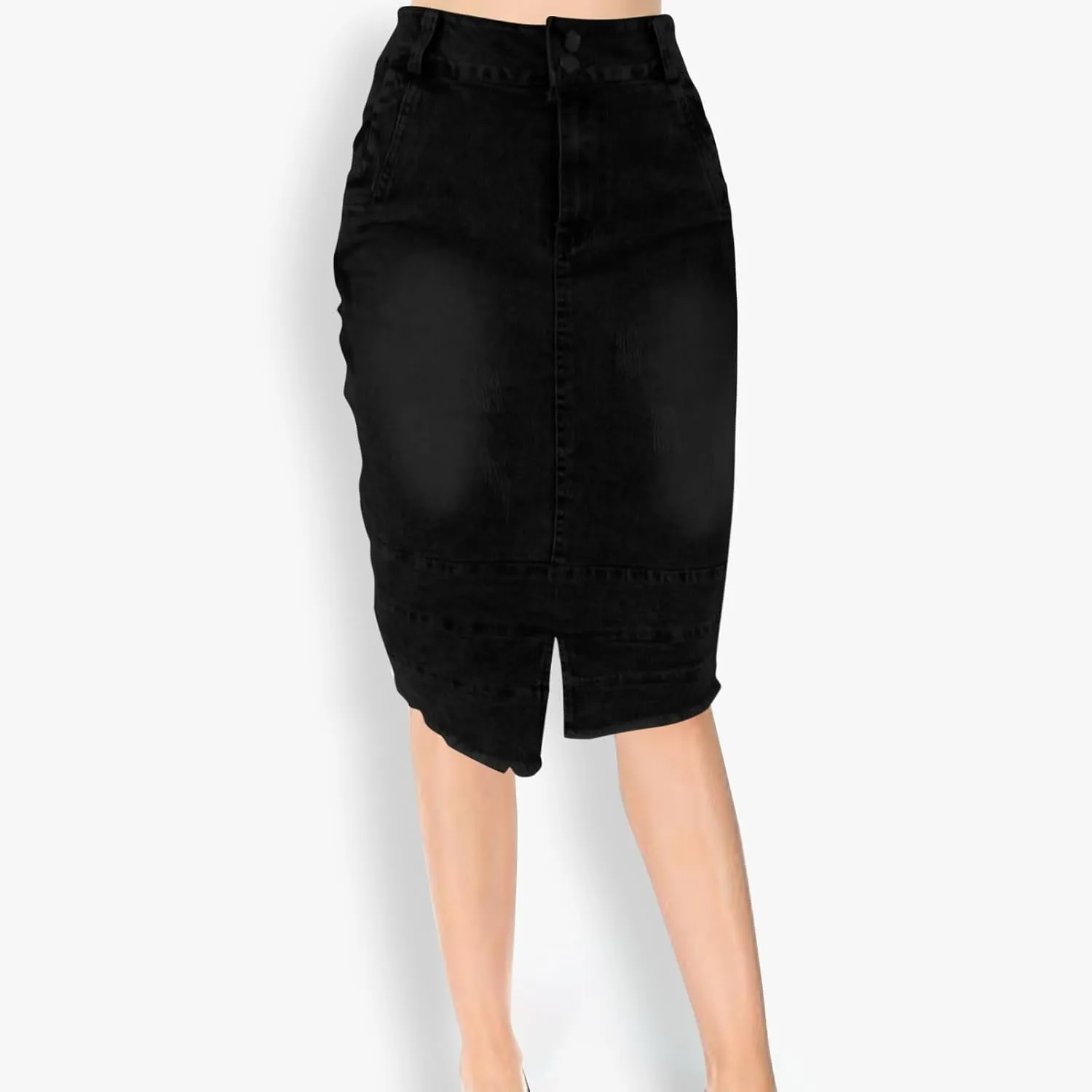 Denim Skirt for Women Casual A-Line Denim Midi Skirts Stretch High Waisted Split Jean Skirt with Pockets Plus Size