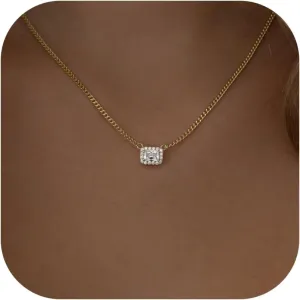 Diamond Necklaces for Women Dainty Choker Necklace Simple 14k Gold Plated CZ Jewelry Necklaces