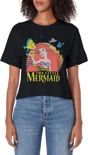 Disney The Little Mermaid Ariel & Flounder Vintage Sunset Women's Crop Top