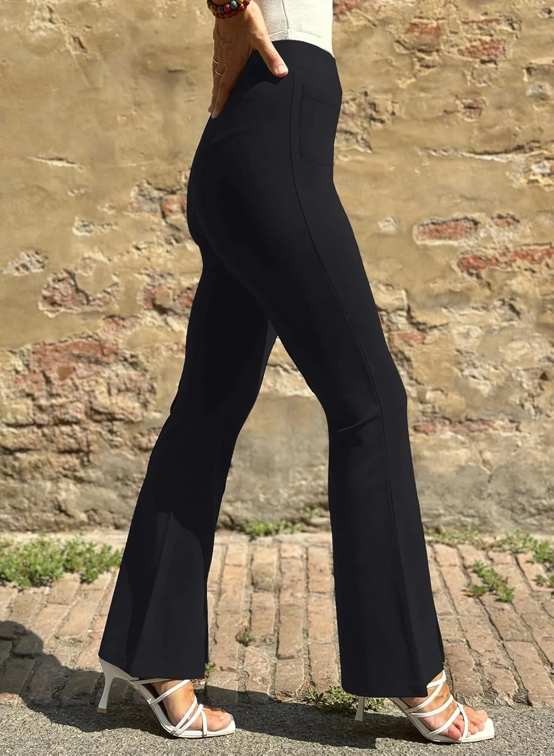 Dokotoo Women's High Waist Dress Pants with Pockets Yoga Business Casual Work Pants Split Hem Stretchy Trousers