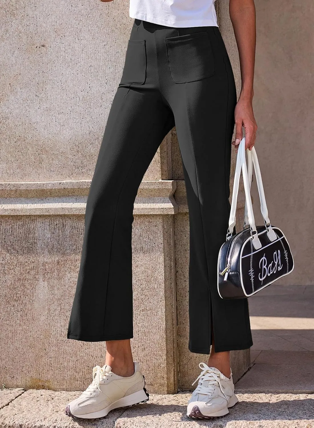 Dokotoo Women's High Waist Dress Pants with Pockets Yoga Business Casual Work Pants Split Hem Stretchy Trousers