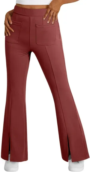 Dokotoo Women's High Waist Dress Pants with Pockets Yoga Business Casual Work Pants Split Hem Stretchy Trousers