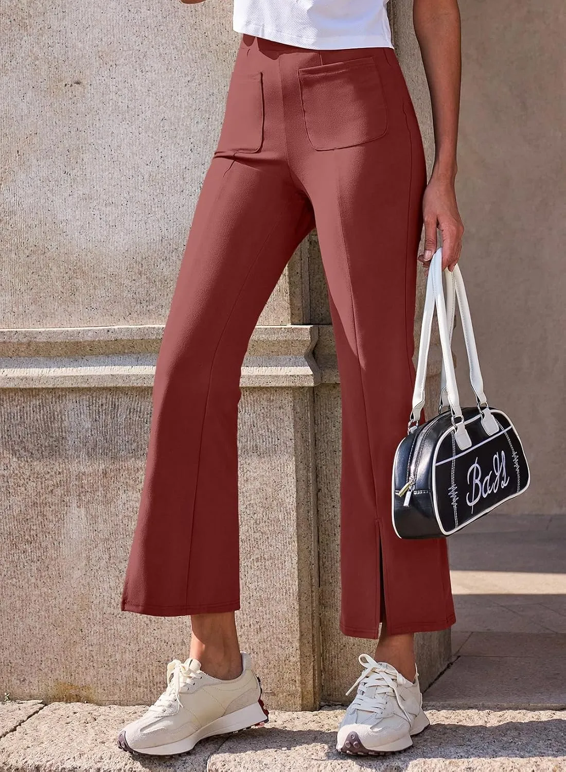 Dokotoo Women's High Waist Dress Pants with Pockets Yoga Business Casual Work Pants Split Hem Stretchy Trousers
