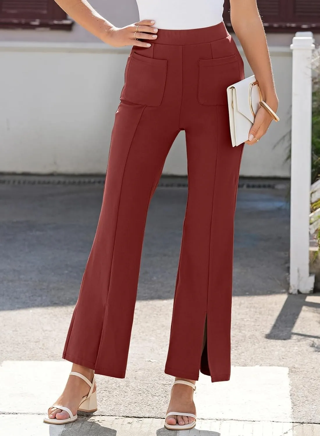 Dokotoo Women's High Waist Dress Pants with Pockets Yoga Business Casual Work Pants Split Hem Stretchy Trousers