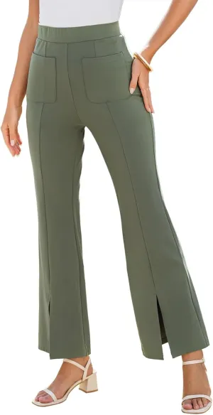 Dokotoo Women's High Waist Dress Pants with Pockets Yoga Business Casual Work Pants Split Hem Stretchy Trousers