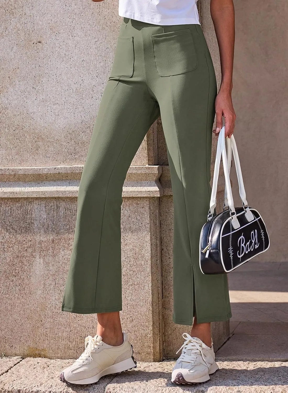 Dokotoo Women's High Waist Dress Pants with Pockets Yoga Business Casual Work Pants Split Hem Stretchy Trousers