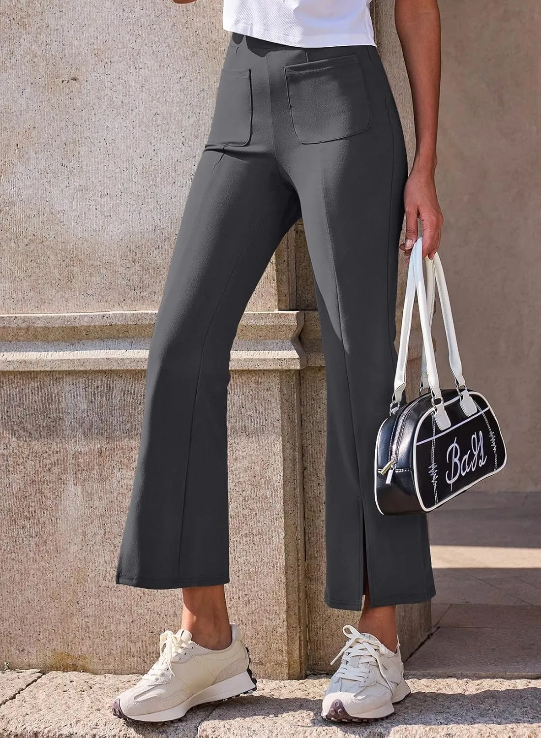 Dokotoo Women's High Waist Dress Pants with Pockets Yoga Business Casual Work Pants Split Hem Stretchy Trousers