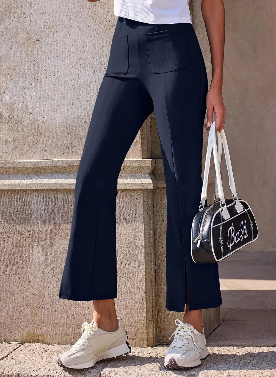 Dokotoo Women's High Waist Dress Pants with Pockets Yoga Business Casual Work Pants Split Hem Stretchy Trousers