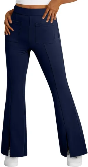 Dokotoo Women's High Waist Dress Pants with Pockets Yoga Business Casual Work Pants Split Hem Stretchy Trousers