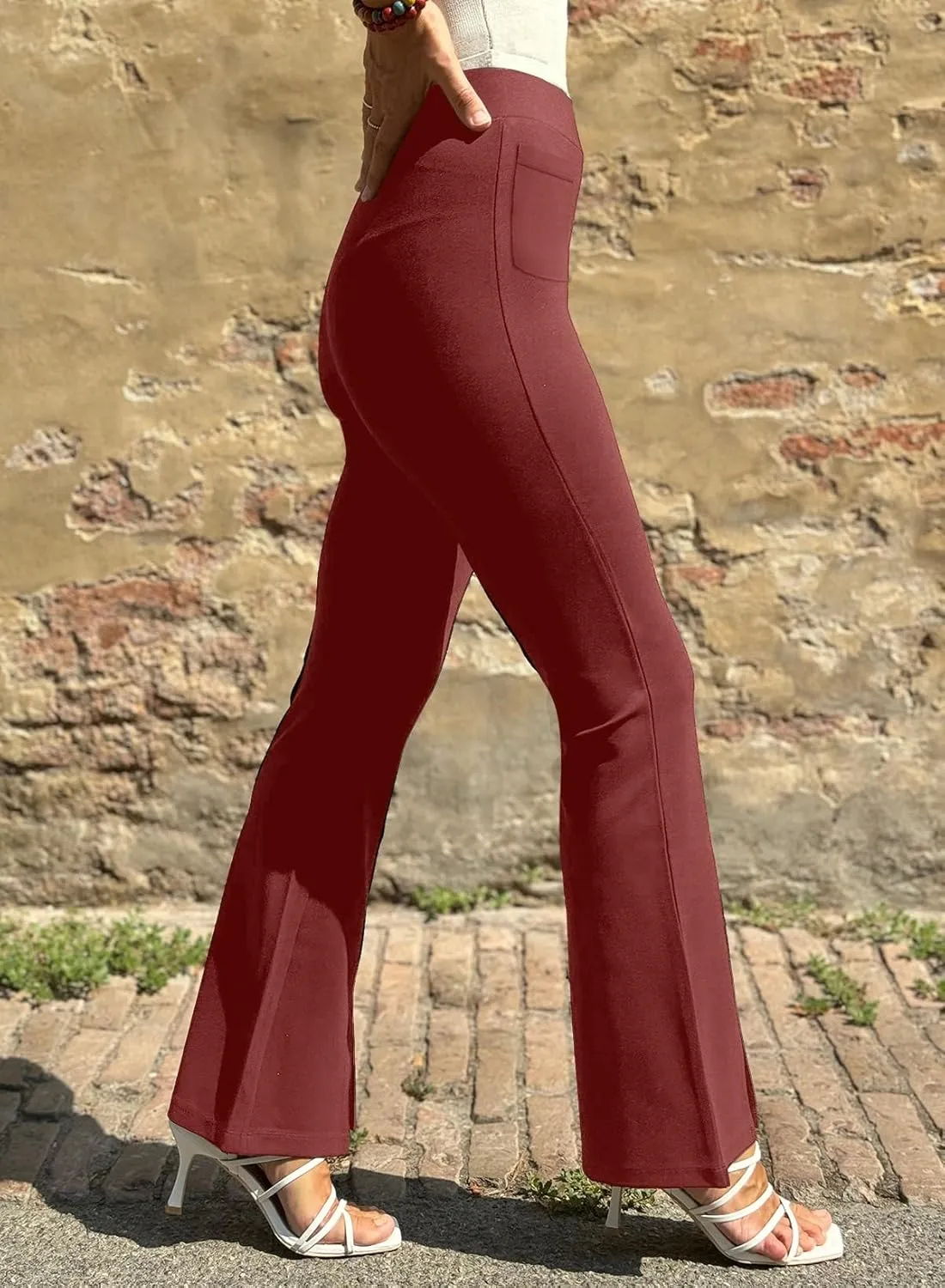Dokotoo Women's High Waist Dress Pants with Pockets Yoga Business Casual Work Pants Split Hem Stretchy Trousers