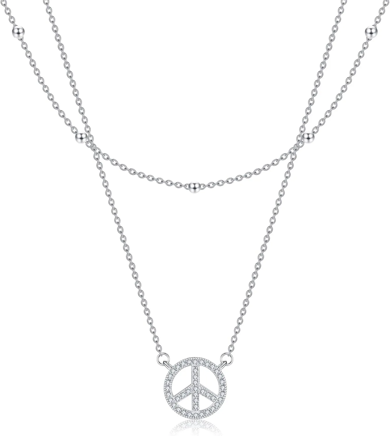 Double Layered Necklaces Sterling Silver Dragonfly Necklaces Peace Sign Jewelry Infinity Dragonfly Gifts for Women