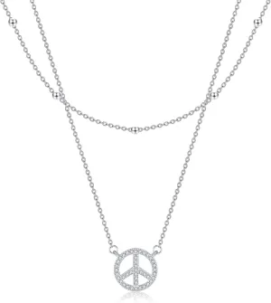Double Layered Necklaces Sterling Silver Dragonfly Necklaces Peace Sign Jewelry Infinity Dragonfly Gifts for Women