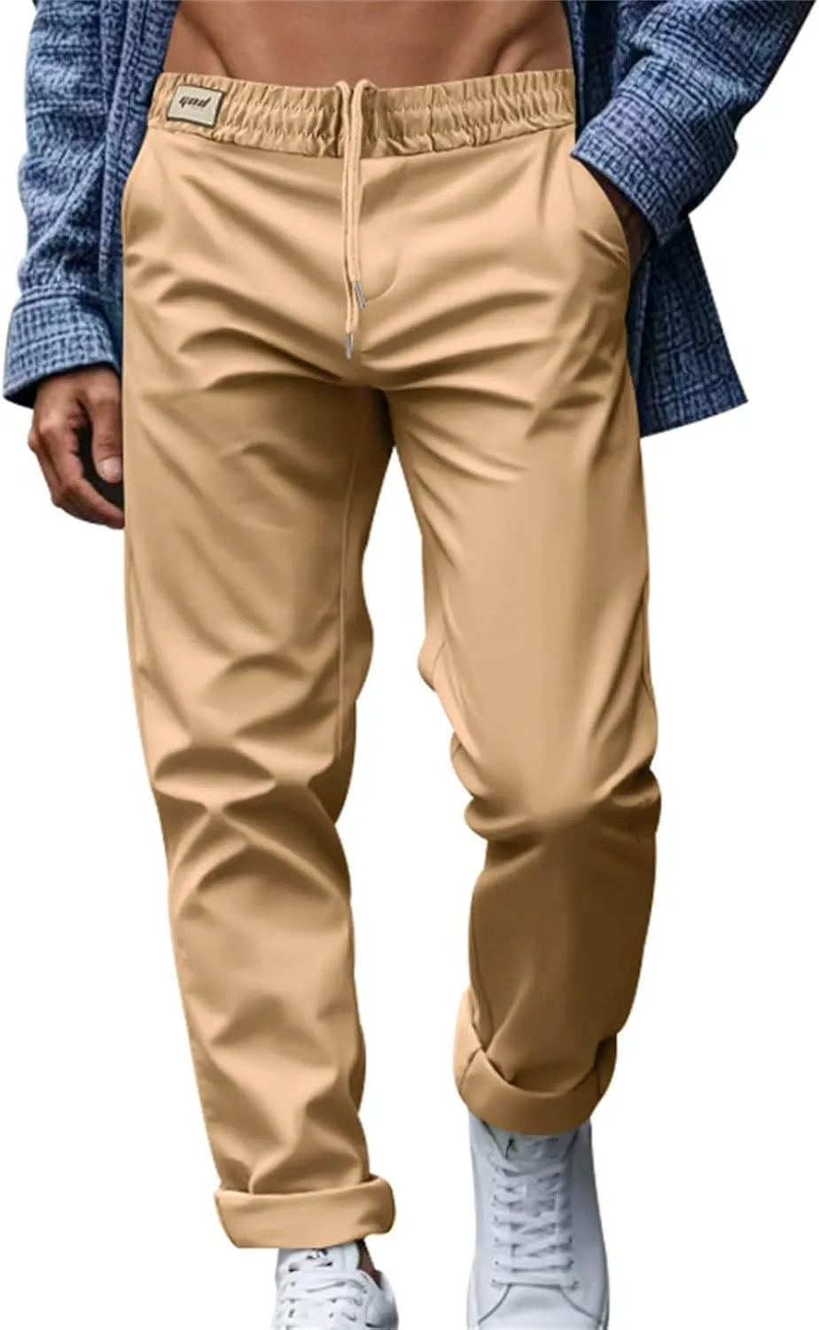 Dress Pants for Men Baggy Business Casual Drawstring Chino Pants with Pockets Quick Dry Dressy Pants with Pockets