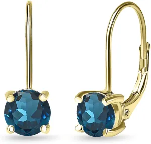 Earrings for Women, Birthstone Earrings, Genuine or Synthetic Gemstone, 6mm Round Leverback Earrings, Drop Earrings, Dangle Earrings for Women Sterling Silver Earrings Gold Flash