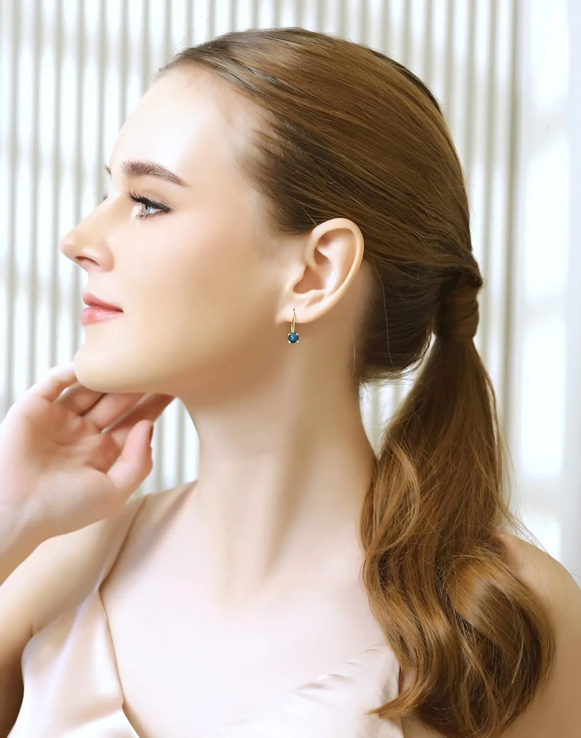 Earrings for Women, Birthstone Earrings, Genuine or Synthetic Gemstone, 6mm Round Leverback Earrings, Drop Earrings, Dangle Earrings for Women Sterling Silver Earrings Gold Flash