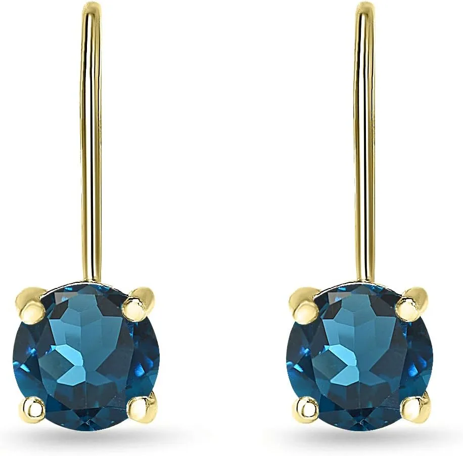 Earrings for Women, Birthstone Earrings, Genuine or Synthetic Gemstone, 6mm Round Leverback Earrings, Drop Earrings, Dangle Earrings for Women Sterling Silver Earrings Gold Flash