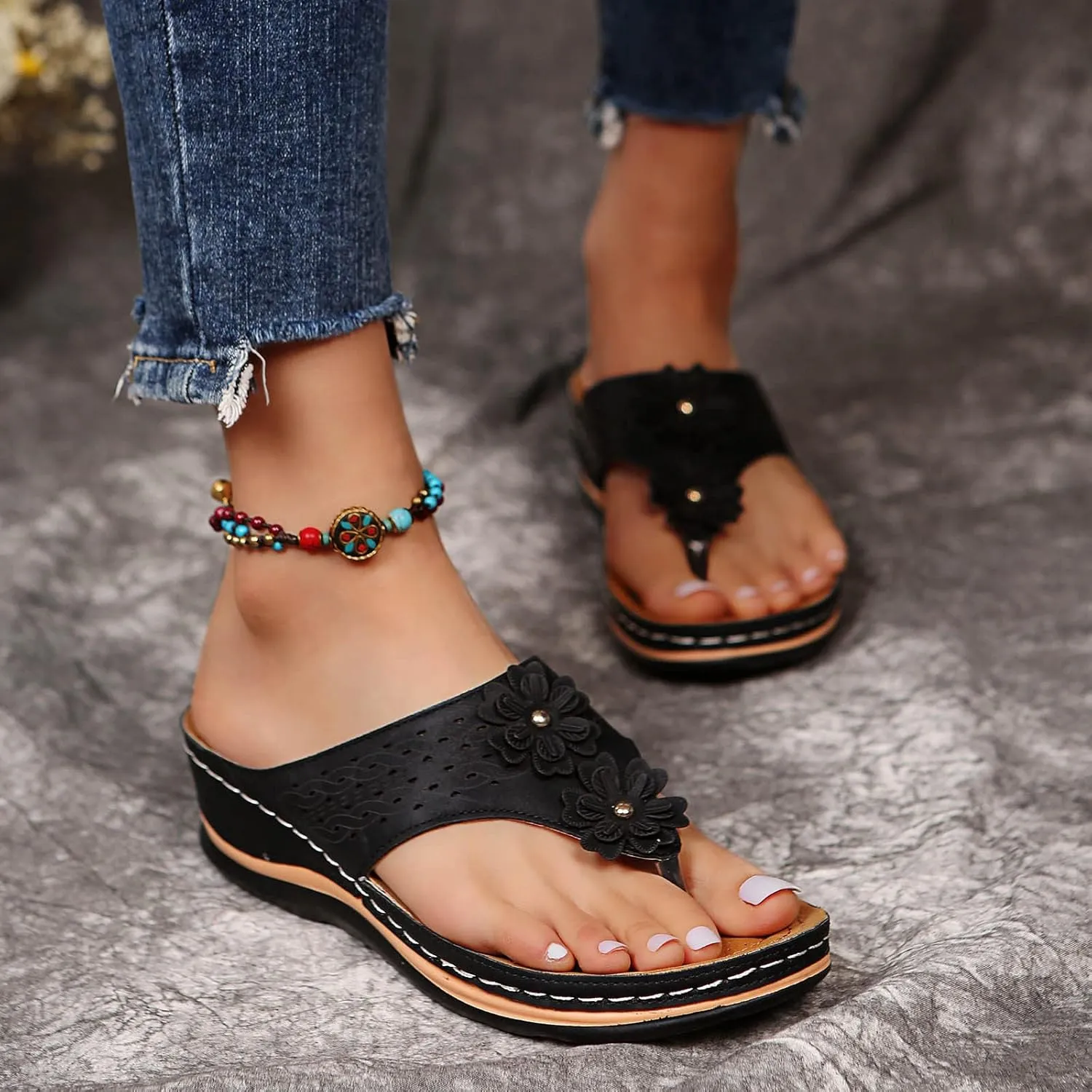 Eduavar Sandals for Women Dressy, Orthopedic Sandals for Women Walking Slippers Anti-Slip Sandal Slip On Flip Flops
