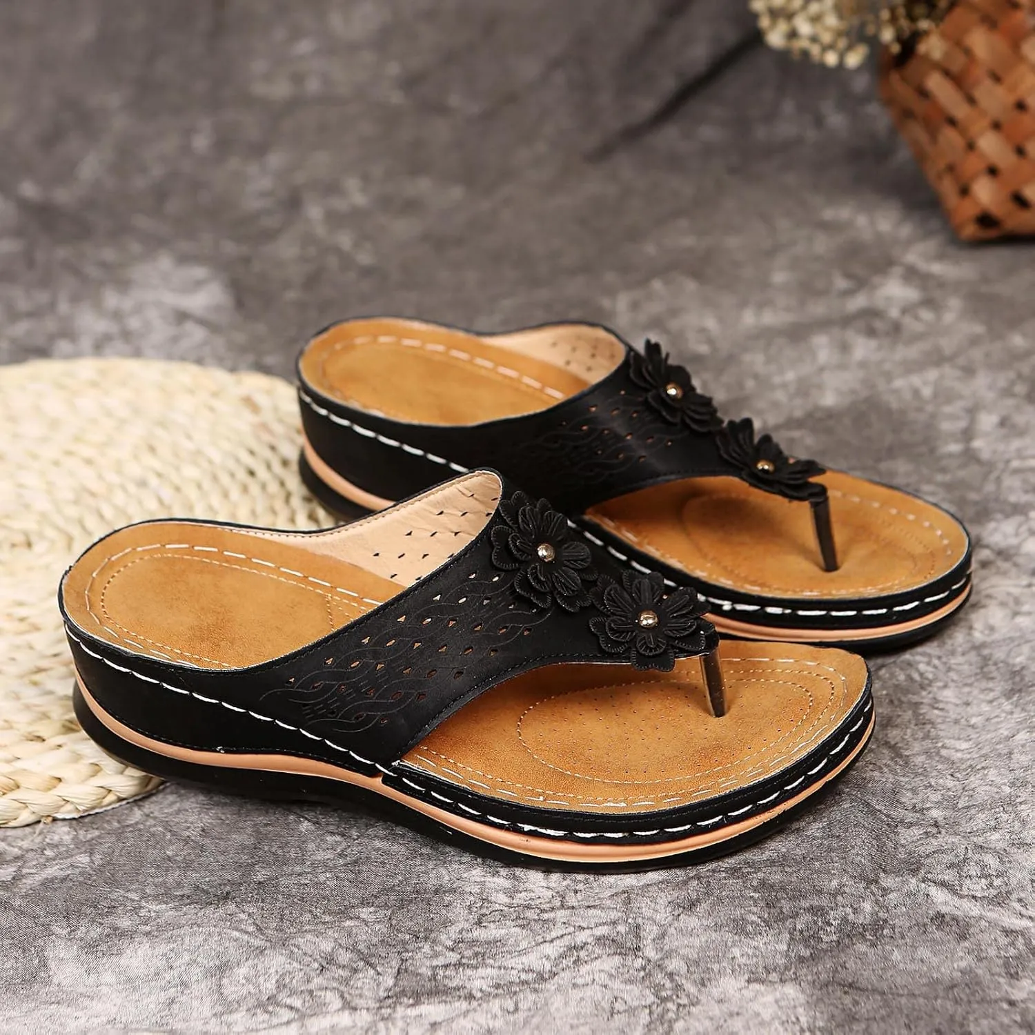 Eduavar Sandals for Women Dressy, Orthopedic Sandals for Women Walking Slippers Anti-Slip Sandal Slip On Flip Flops