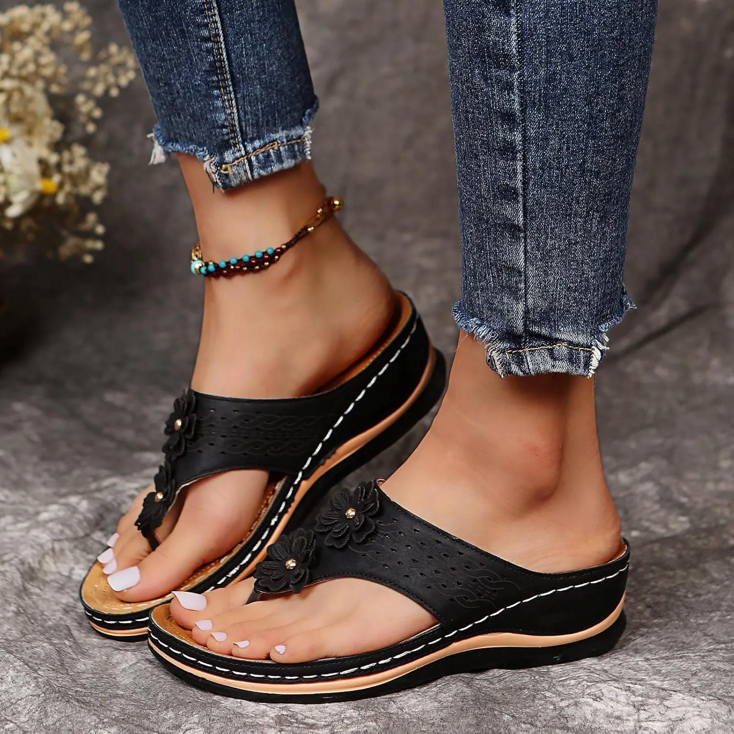 Eduavar Sandals for Women Dressy, Orthopedic Sandals for Women Walking Slippers Anti-Slip Sandal Slip On Flip Flops