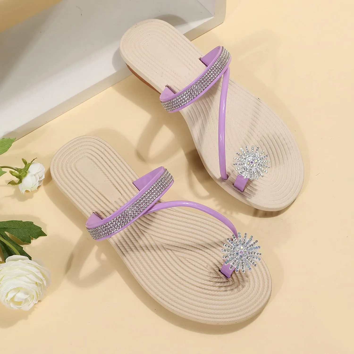 Eduavar Sandals Women Dressy Summer, Sandals Women Dressy Summer Falt Women Ring Toe Sandals Slippers Anti-Slip Shoes