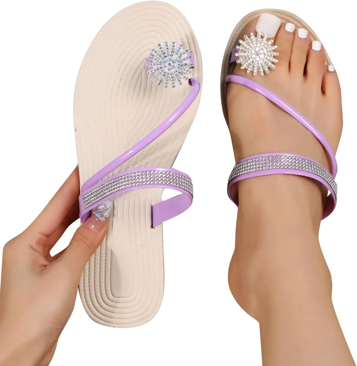 Eduavar Sandals Women Dressy Summer, Sandals Women Dressy Summer Falt Women Ring Toe Sandals Slippers Anti-Slip Shoes