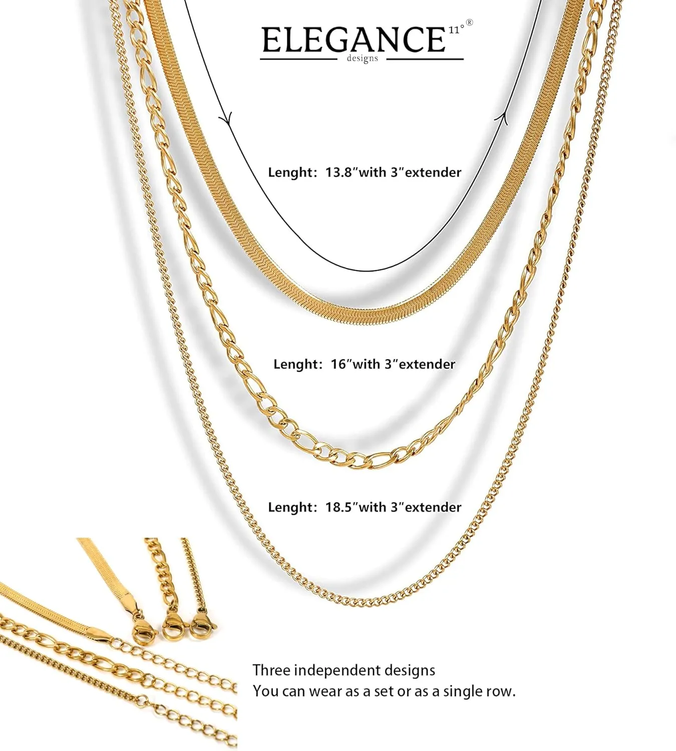 Elegance 11 designs Gold Thin Chain Layered Necklaces For Women Non Tarnish,18k Gold Plated Stainless Steel Dainty Waterproof Gold Necklace Set Stack For Women Gifts Jewelry