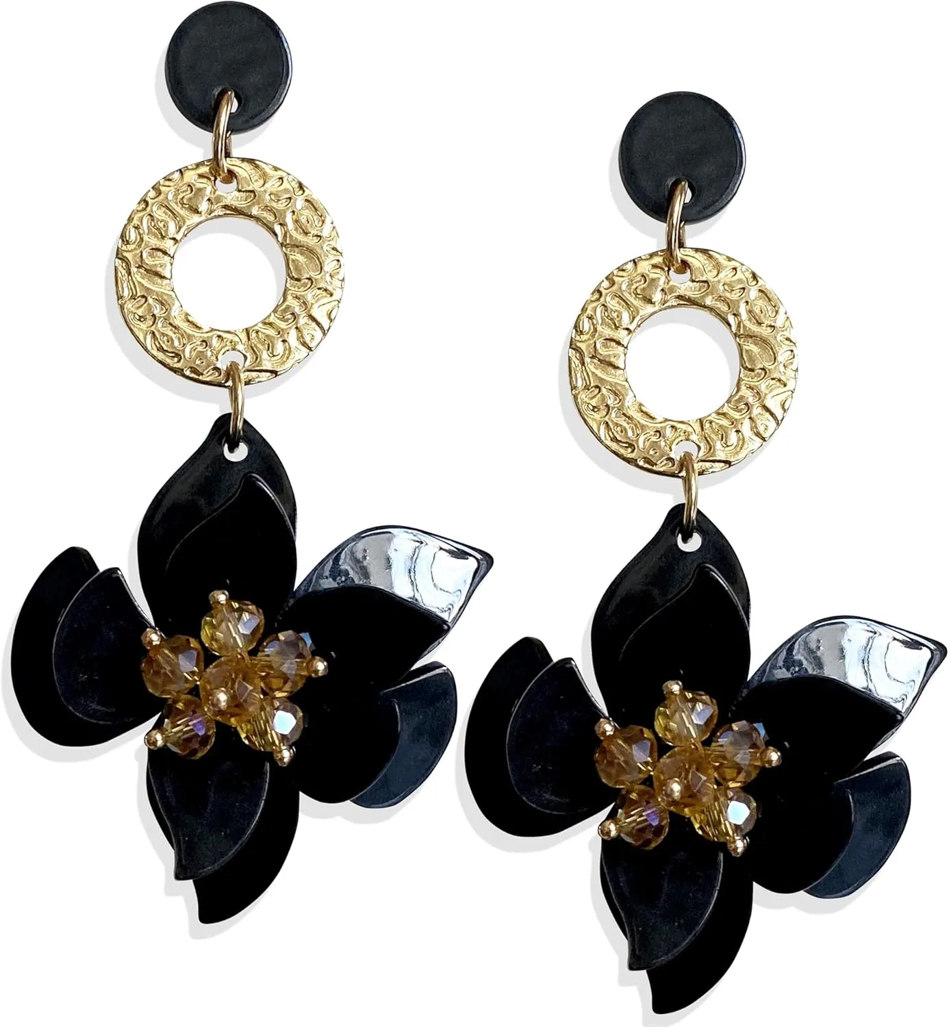 Elegant Bohemian Acrylic Flower Dangle Drop Earrings - Chic Dainty Resin Flower Petal Statement Stud Earrings with Gold Beads for Sister, Mom, Lover and Friends