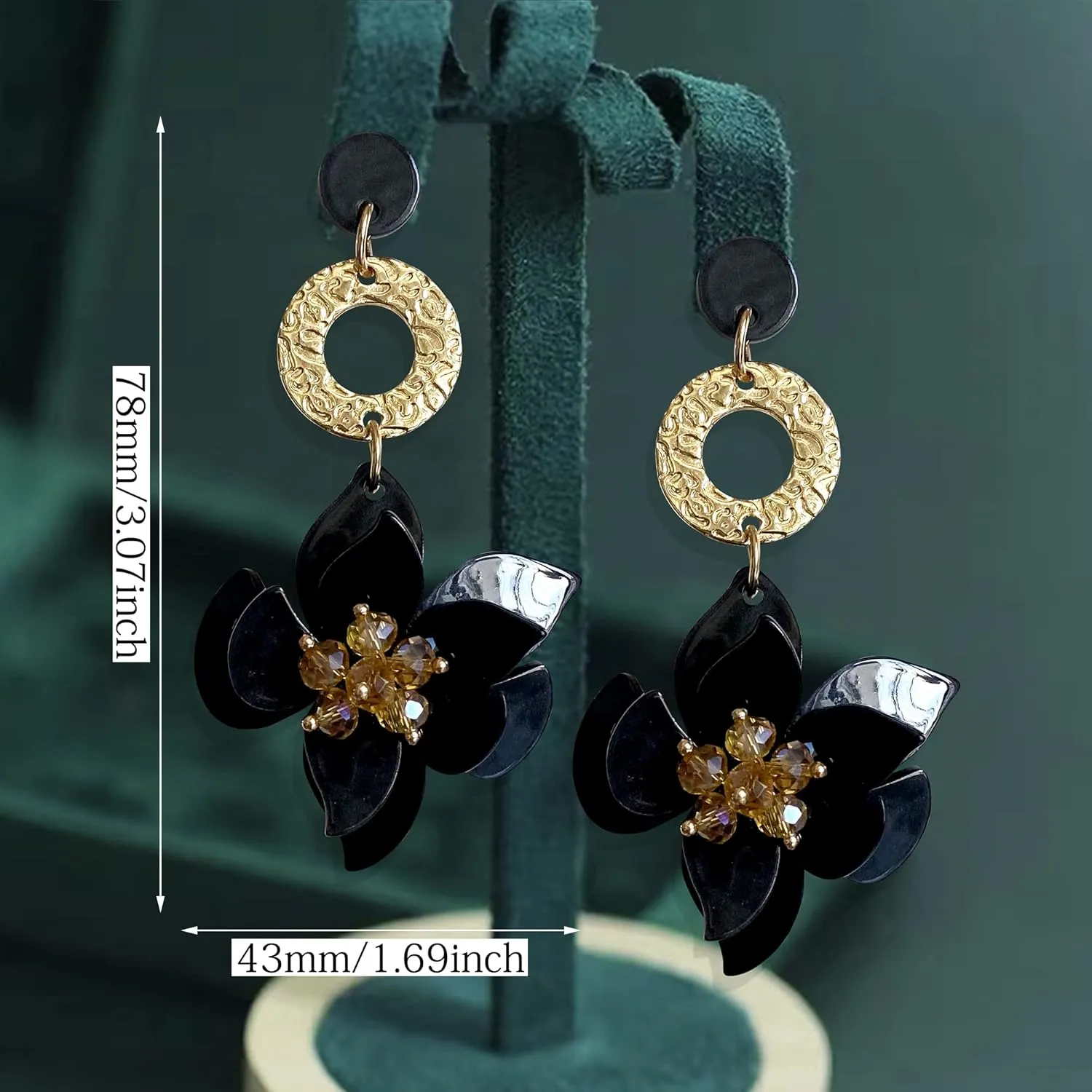 Elegant Bohemian Acrylic Flower Dangle Drop Earrings - Chic Dainty Resin Flower Petal Statement Stud Earrings with Gold Beads for Sister, Mom, Lover and Friends