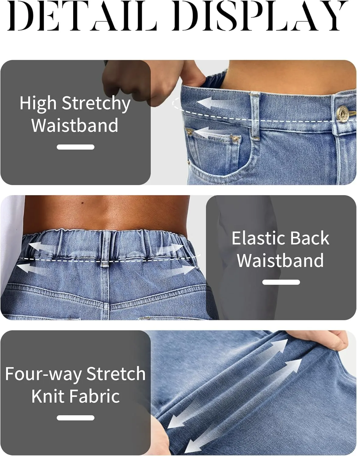 ELLEVEN High Stretchy Sweatpant Jeans Women, Elastic Waist Wide Leg Baggy Knit Jeans Straight Leg High Waisted Pull on Jeans