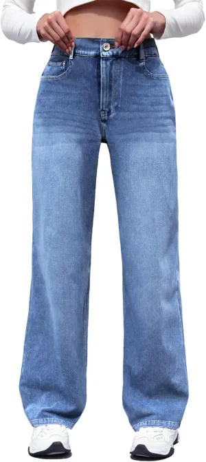 ELLEVEN High Stretchy Sweatpant Jeans Women, Elastic Waist Wide Leg Baggy Knit Jeans Straight Leg High Waisted Pull on Jeans