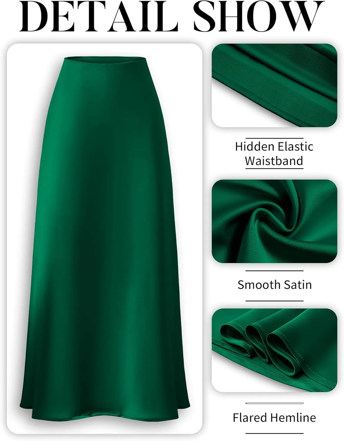 ELLEVEN Women's Maxi Satin High Waisted Skirts Elastic Waistband Party Wedding A-Line Long Silk Skirt