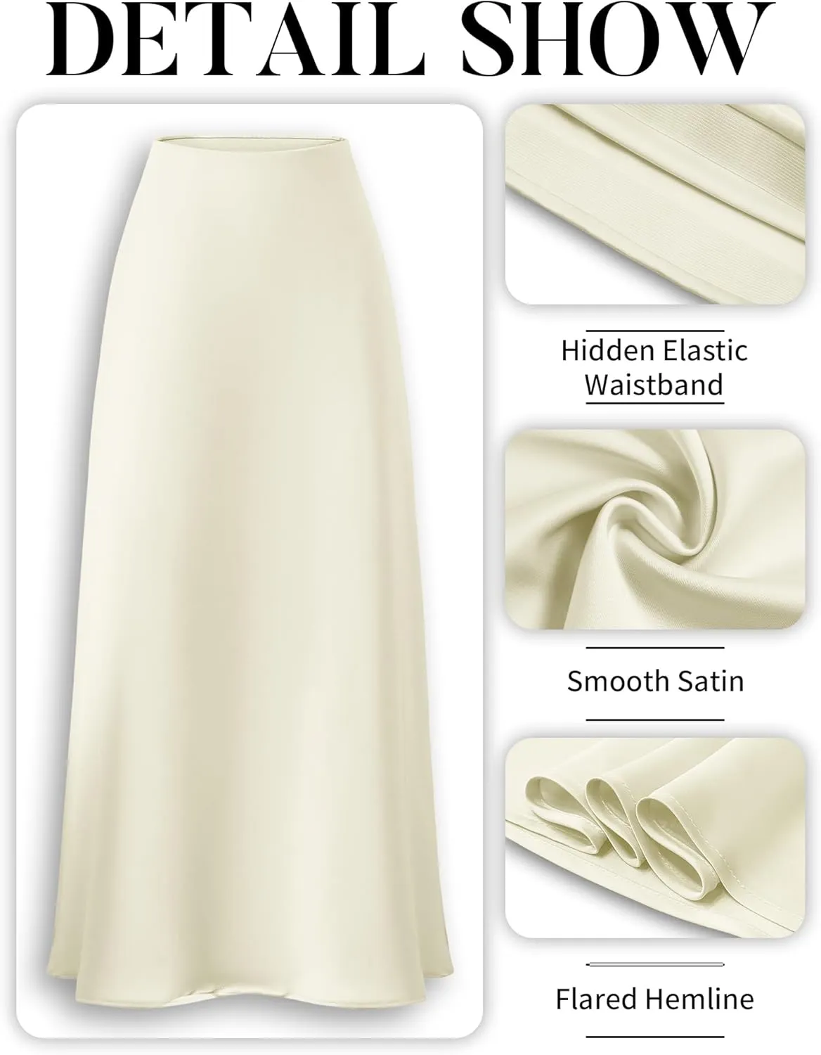 ELLEVEN Women's Maxi Satin High Waisted Skirts Elastic Waistband Party Wedding A-Line Long Silk Skirt
