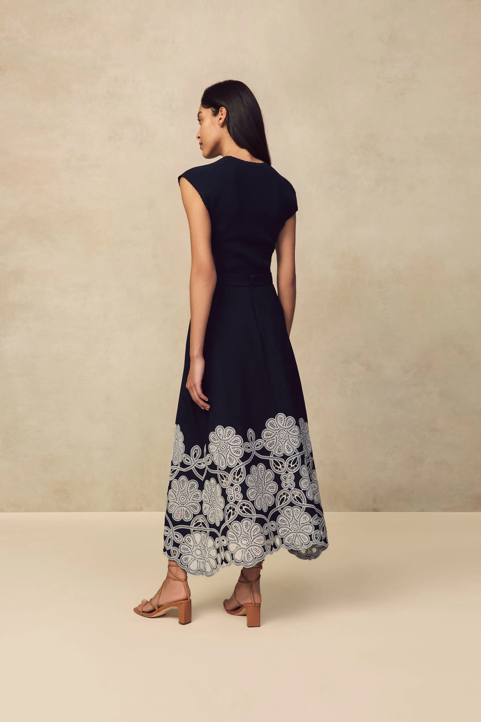 Embroidered Fluid Crepe Full Skirt