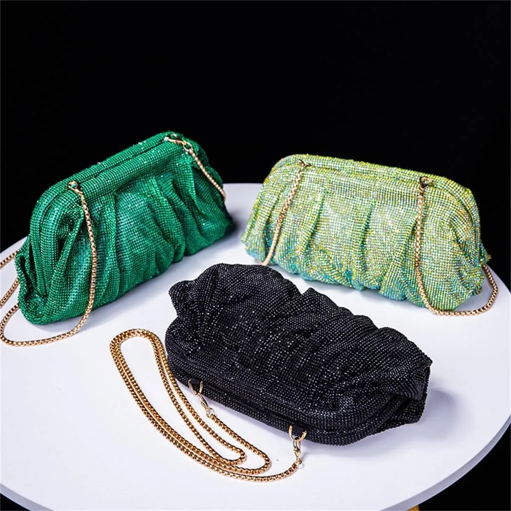 Evening Bag Pleated Lady Purse Party Banquet Wedding Clutches for Women Girl Cocktail Crossbody Shoulder Bag