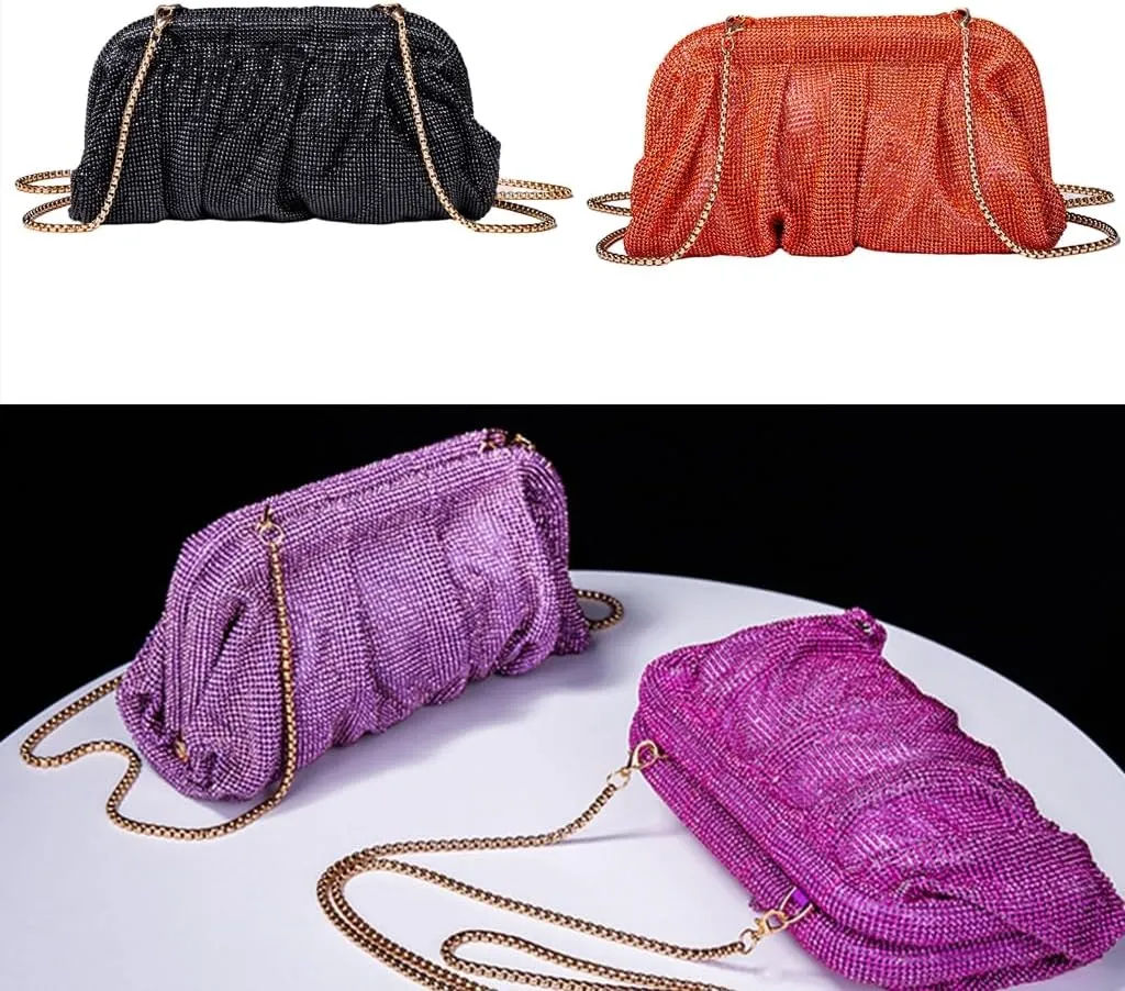 Evening Bag Pleated Lady Purse Party Banquet Wedding Clutches for Women Girl Cocktail Crossbody Shoulder Bag