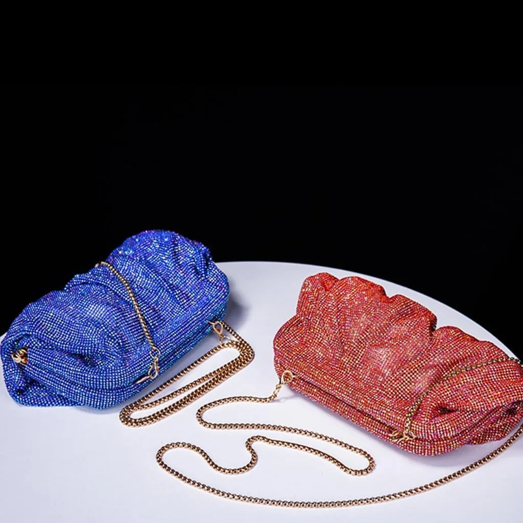 Evening Bag Pleated Lady Purse Party Banquet Wedding Clutches for Women Girl Cocktail Crossbody Shoulder Bag