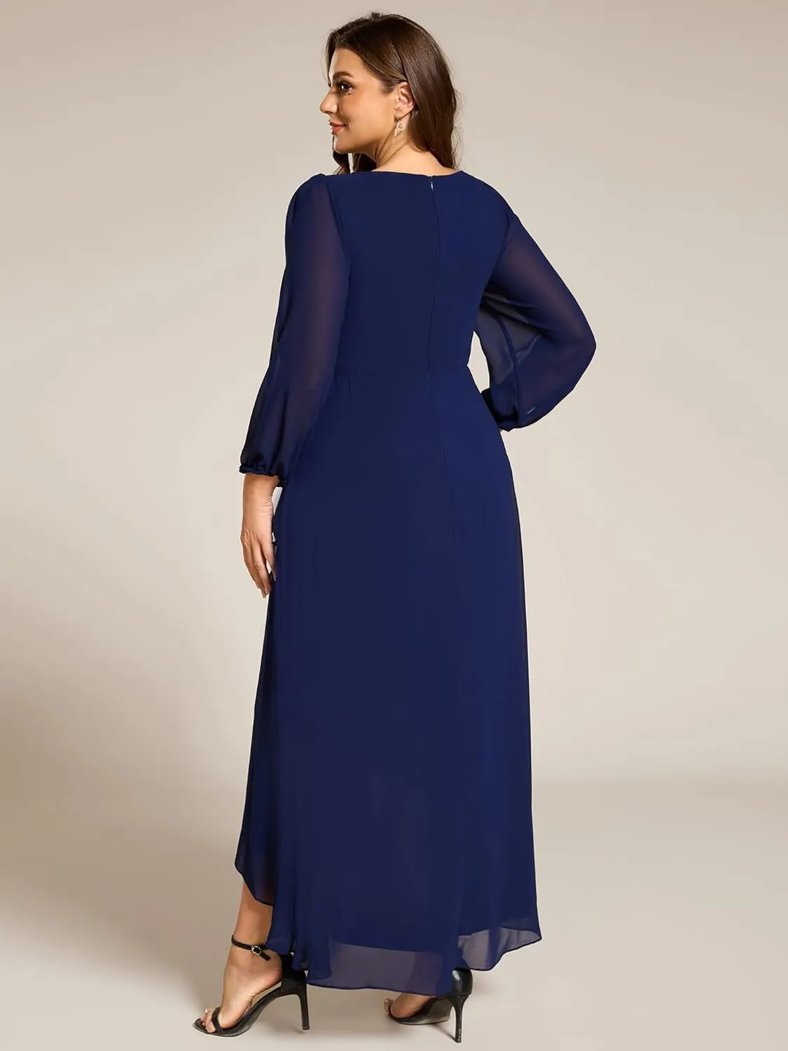 Ever-Pretty Plus Women's V Neck Long Sleeves Applique Chiffon Plus Size Fall Mother of The Bride Dress Formal Dress 03027-DA
