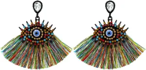 Eye Earrings for Women, Multicolor Evil Eye Tassel Earrings for Womens, Colorful Devil Eye Fringe Earrings, Cute Eye Dangle Earrings Hypoallergenic, Sterling Silver, No Gemstone
