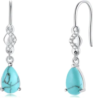FANCIME Sterling Silver Turquoise Dangle Earrings Teardrop Infinity Hook Drop Earrings December Birthstone Earrings Fine Jewelry for Women