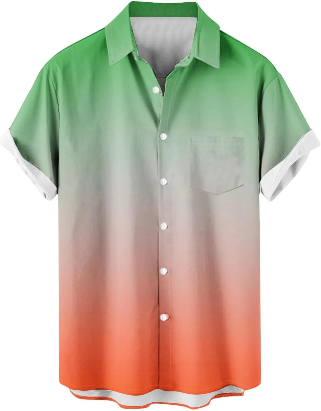 Finelylove Mens Button Down Short Sleeve Shirt Gradient Color Regular Fit Hawaiian Shirt Lightweight Casual Summer Shirts
